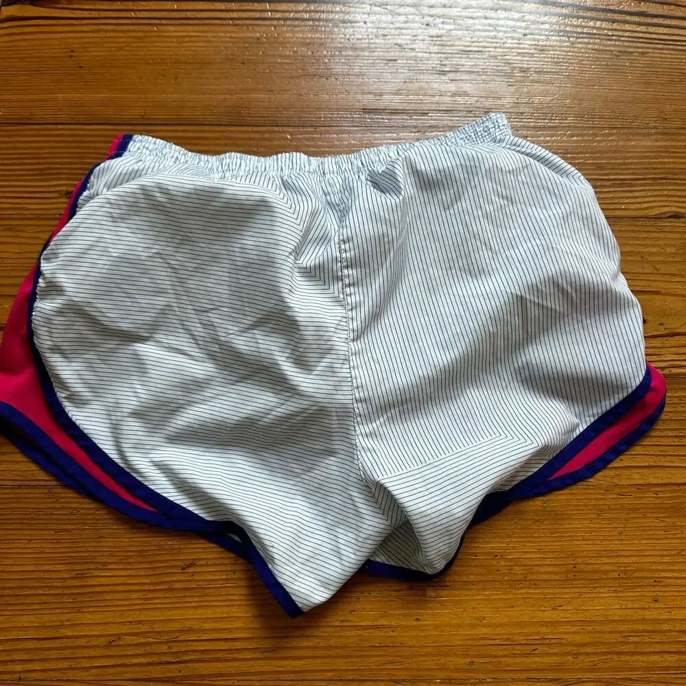 Nike Dri-fit blue white pin striped pink trim lined running shorts‎ SIZE S